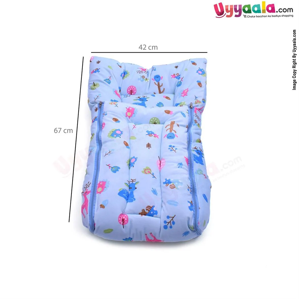 Sleeping Bag (Carry Nest) Premium Velvet, Trees & Deer Print 0-3m Age, Blue