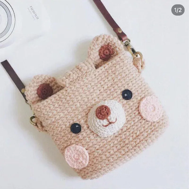 Sohiwoo Handmade crochet cute cartoon mobile phone bag, handbag, crossbody bag, key bag, makeup bag, card bag