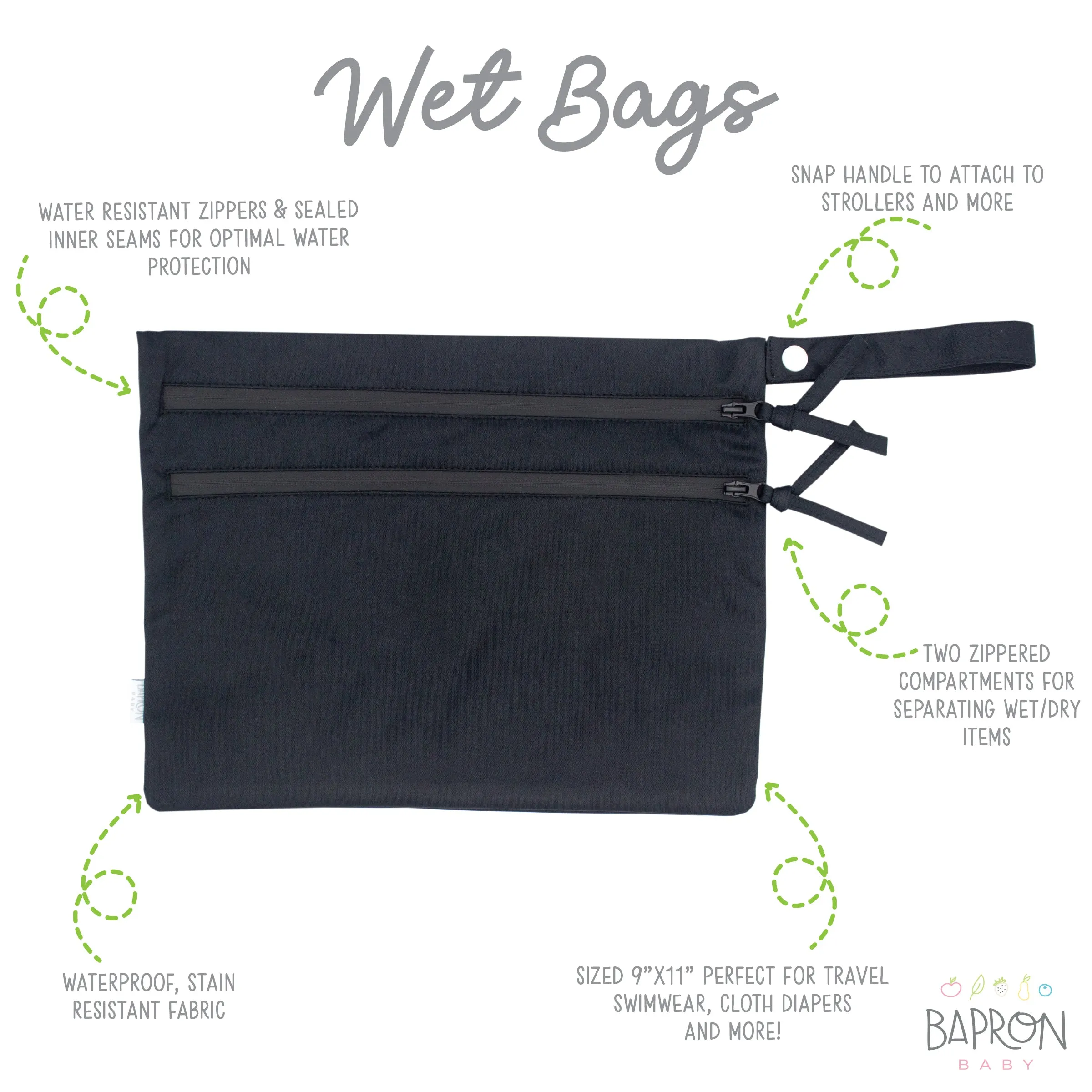 Solid Black Minimalist - Waterproof Wet Bag (For mealtime, on-the-go, and more!)