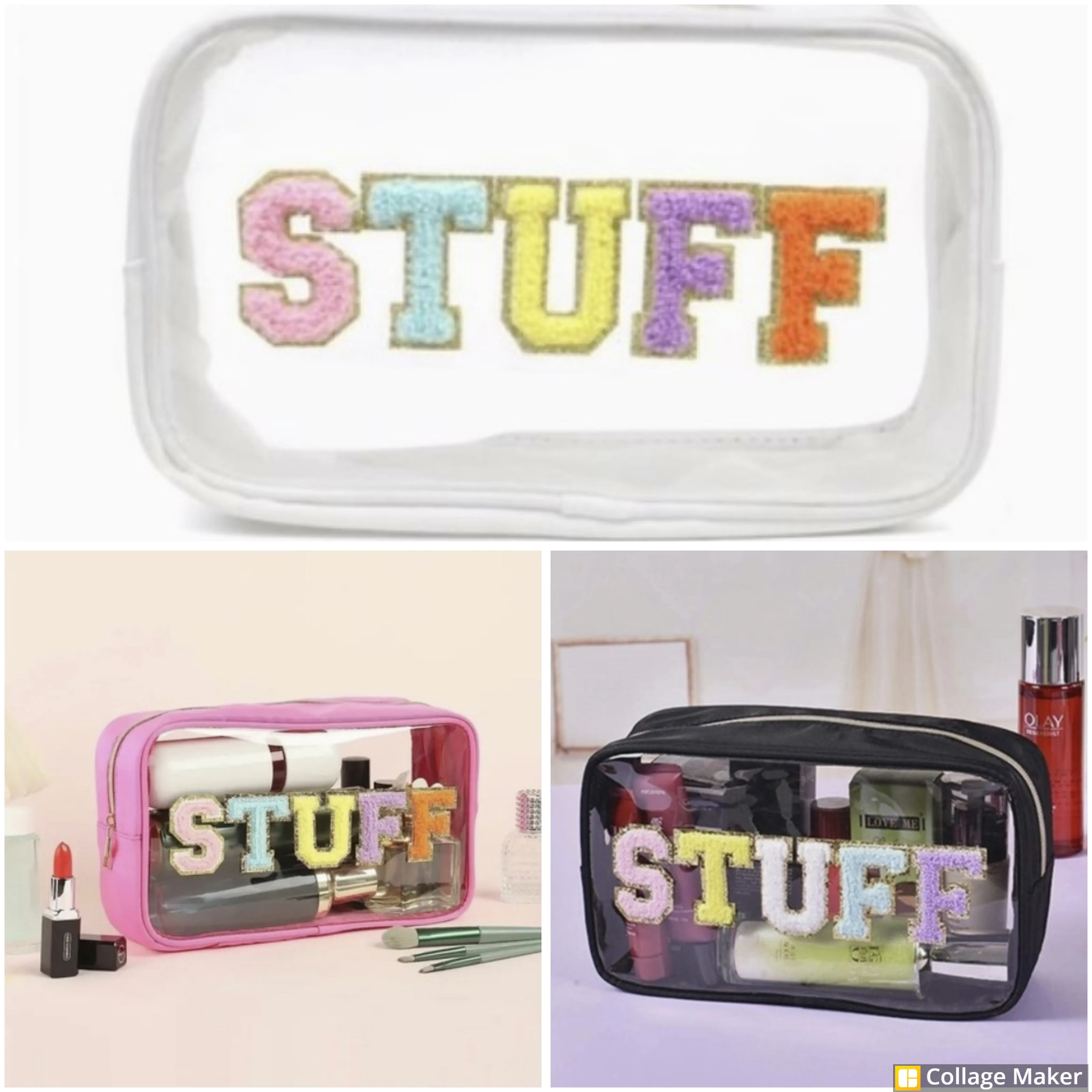 STUFF Clear Cosmetic Bag (Black - Pink - White) #7031-7033