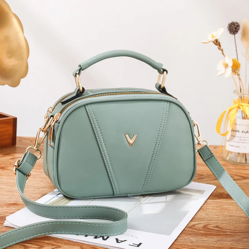 Style shoulder crossbody bag fashion simple solid color small round bag niche western