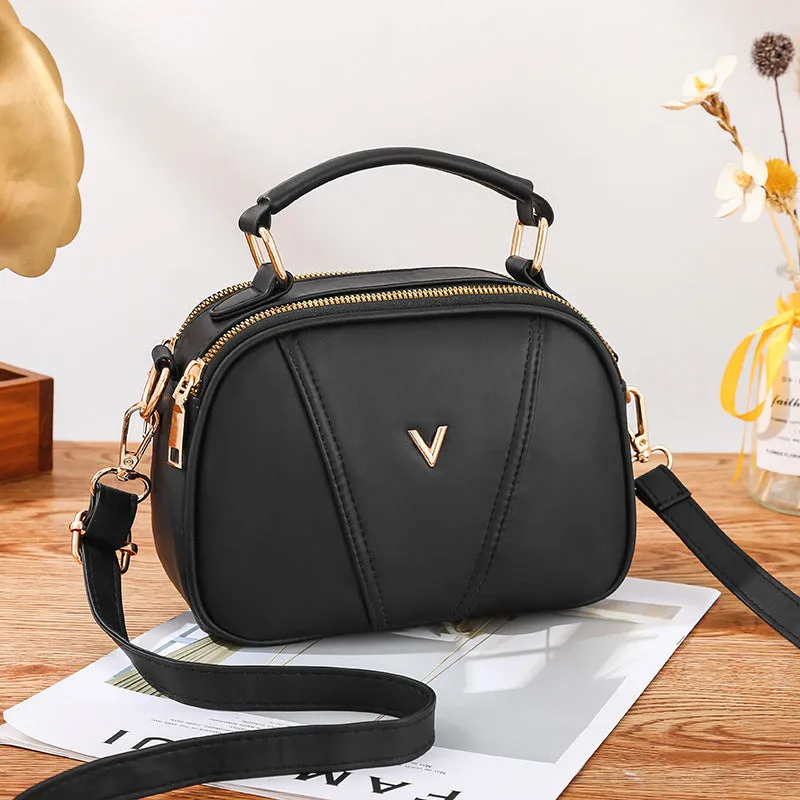 Style shoulder crossbody bag fashion simple solid color small round bag niche western