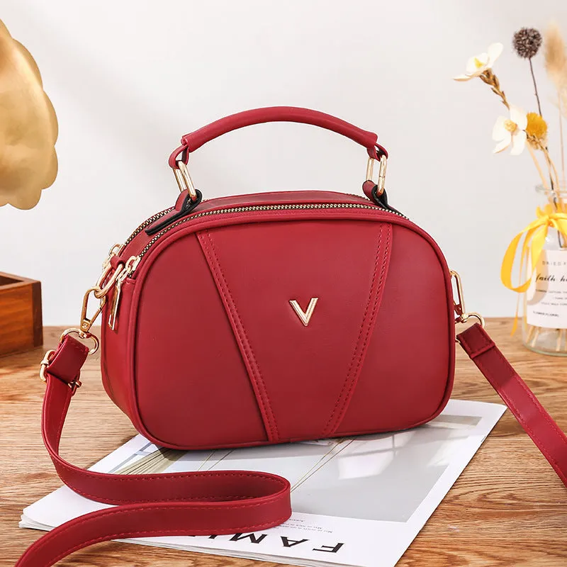 Style shoulder crossbody bag fashion simple solid color small round bag niche western