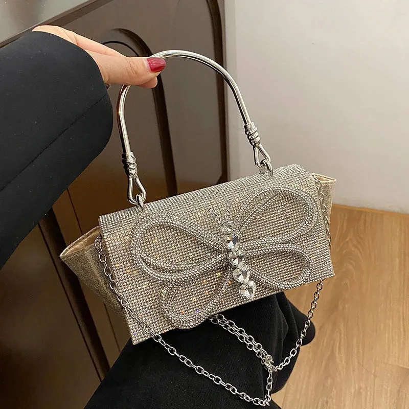 TAVIMART  -  Luxury Rhinestones Evening Clutch Bag Box Crossbody Shoulder Bag Crystal Diamonds Handbag Phone Purse For Party Bow Gold Clutch