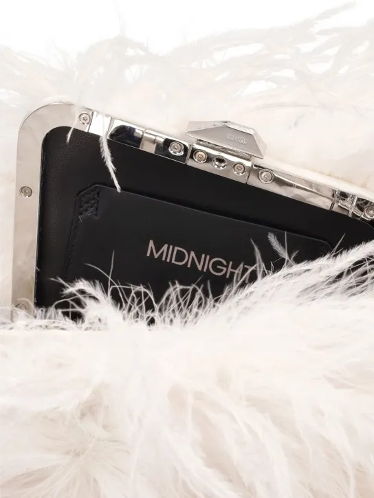 The Attico   Midnight satin clutch w/ feathers 