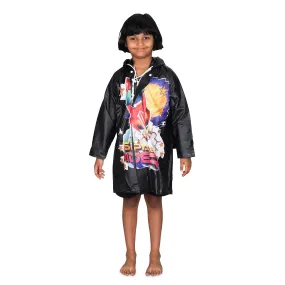 THE CLOWNFISH Toon Caper Series Kids Waterproof PVC Longcoat with Adjustable Hood & Extra Space for Backpack/Schoolbag Holding. Printed Plastic Pouch. Kid Age-6-7 years (Navy Blue)