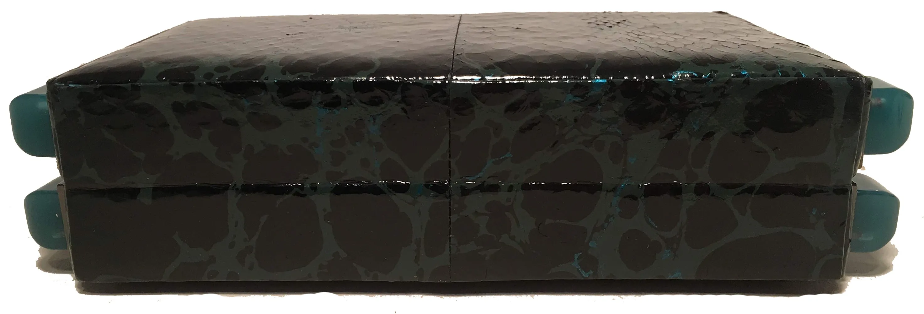 Tonya Hawkes Black Teal and Green Leather Paint Splatter Convertible Clutch