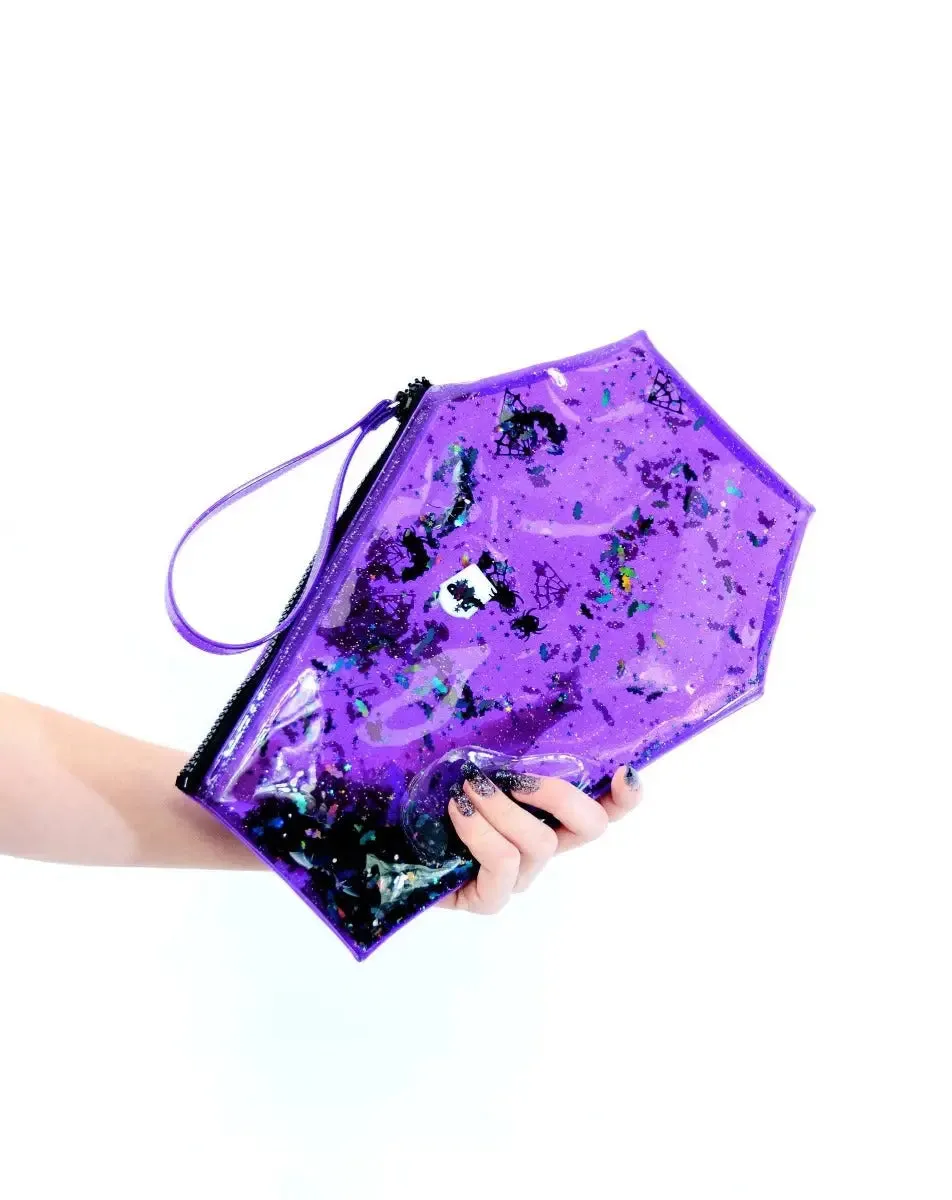 Too Cute To Spook Liquid Glitter Coffin Clutch by Electric Bubblegum