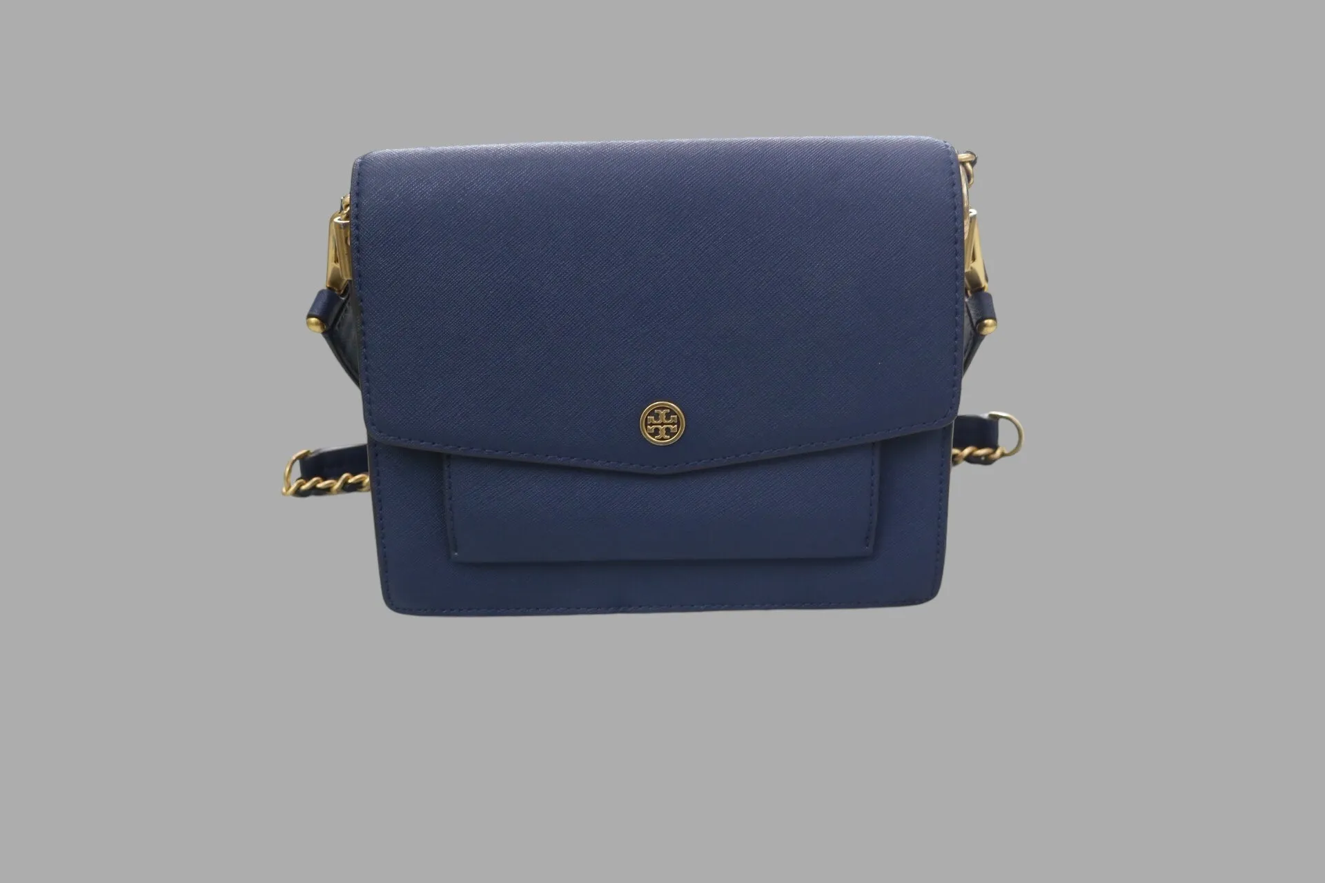 Tory Burch Robinson Colorblock Double Strap Blue Bag 3.25" (L) x 8.25" (W) x 6.75" (H)