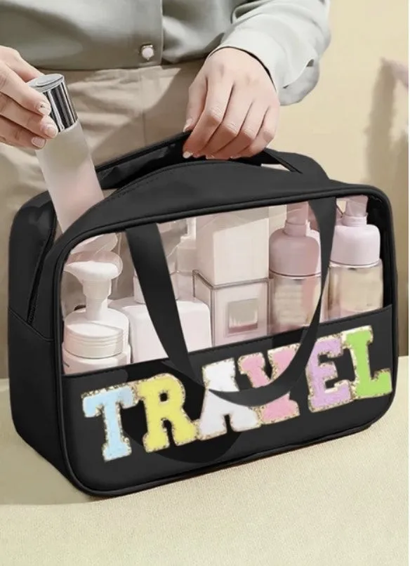 TRAVEL Clear Cosmetic Bag (Black, Purple, White & Pink - #7034-7037