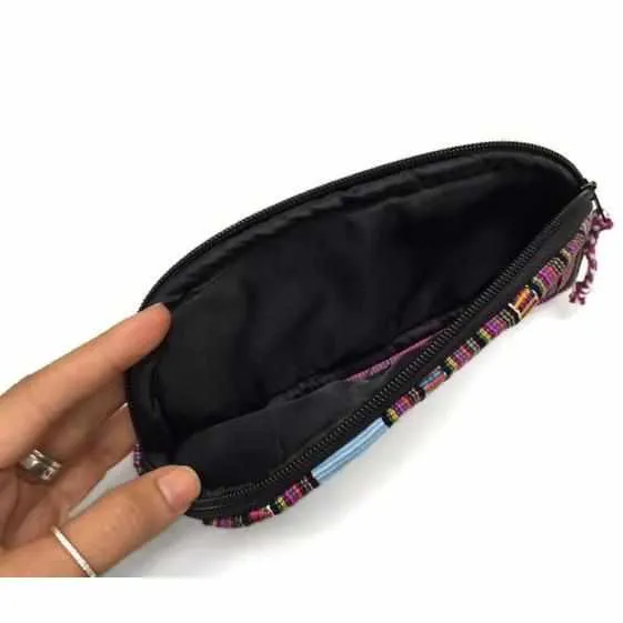 Up-cycled Half Moon Huipil Cosmetic Padded Bag with Tassel - Guatemala