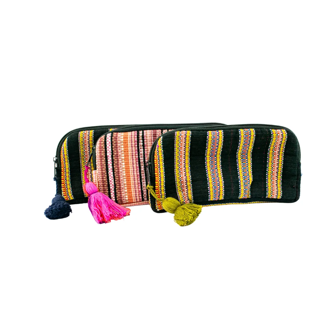 Up-cycled Half Moon Huipil Cosmetic Padded Bag with Tassel - Guatemala