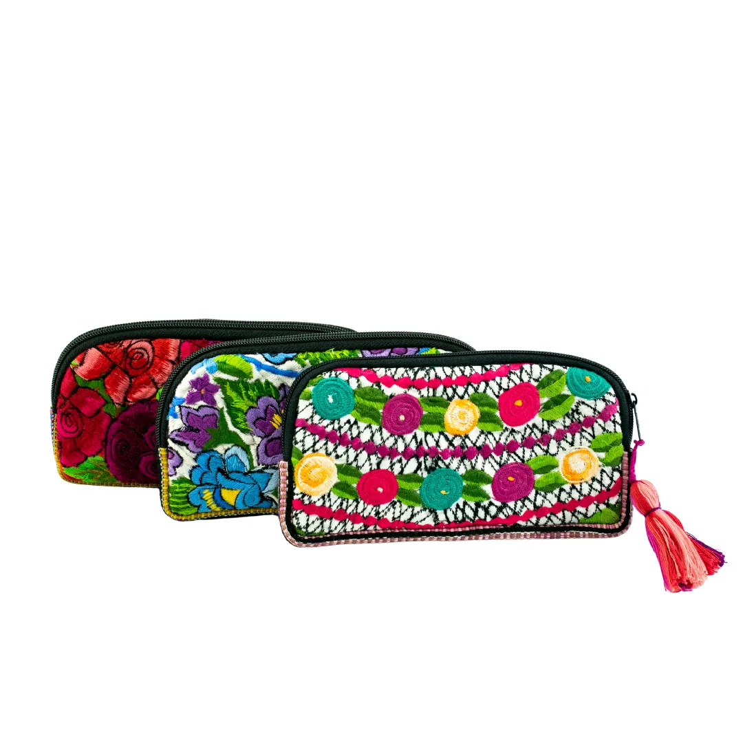 Up-cycled Half Moon Huipil Cosmetic Padded Bag with Tassel - Guatemala