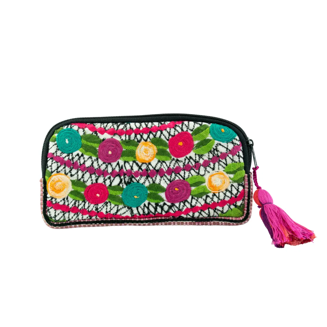 Up-cycled Half Moon Huipil Cosmetic Padded Bag with Tassel - Guatemala