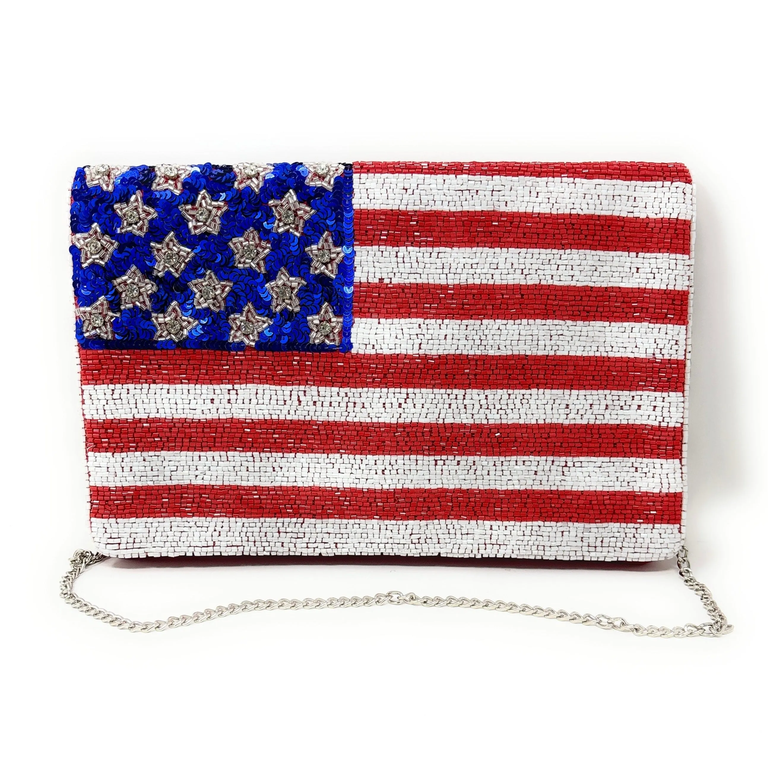 USA Patriotic Beaded Clutch Purse