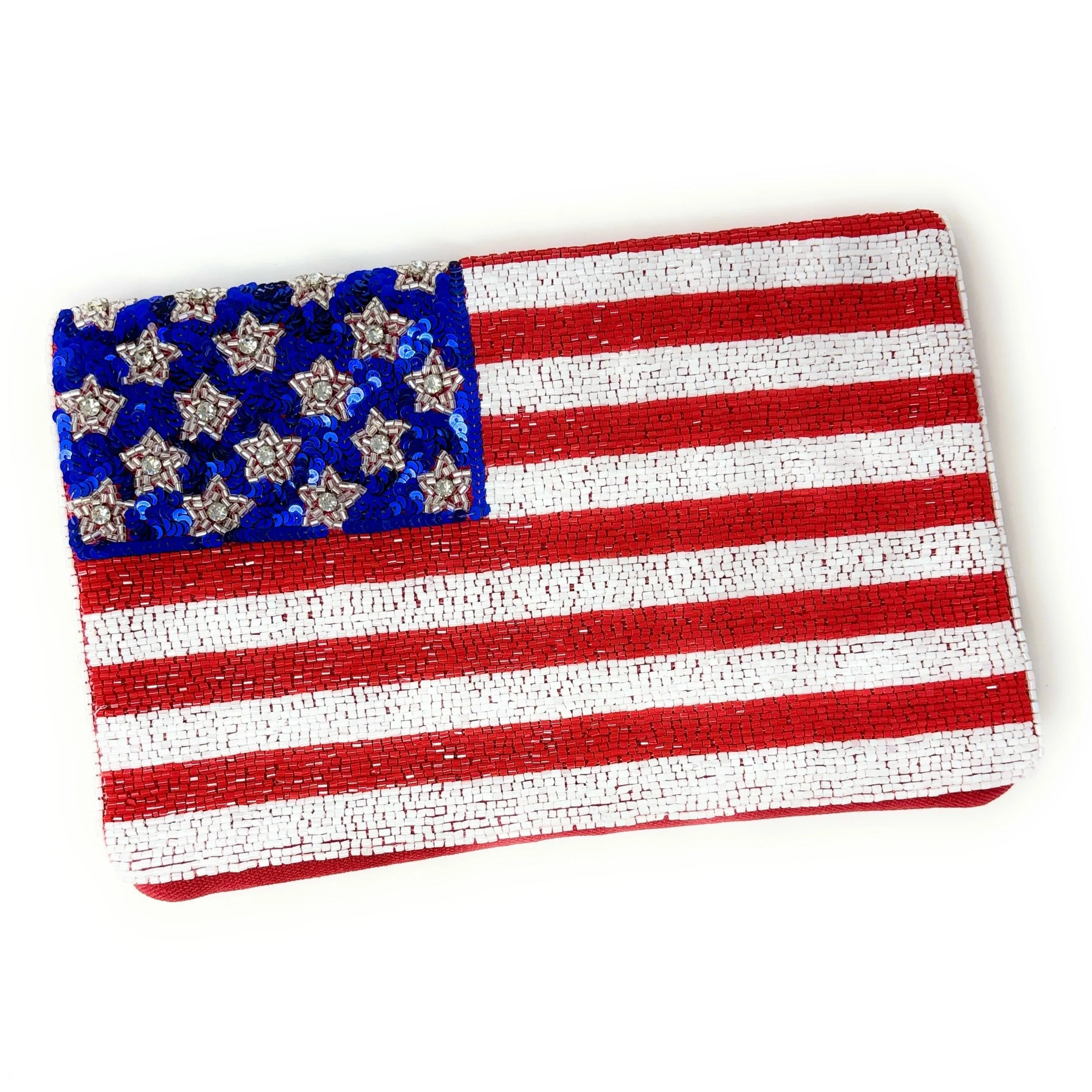 USA Patriotic Beaded Clutch Purse