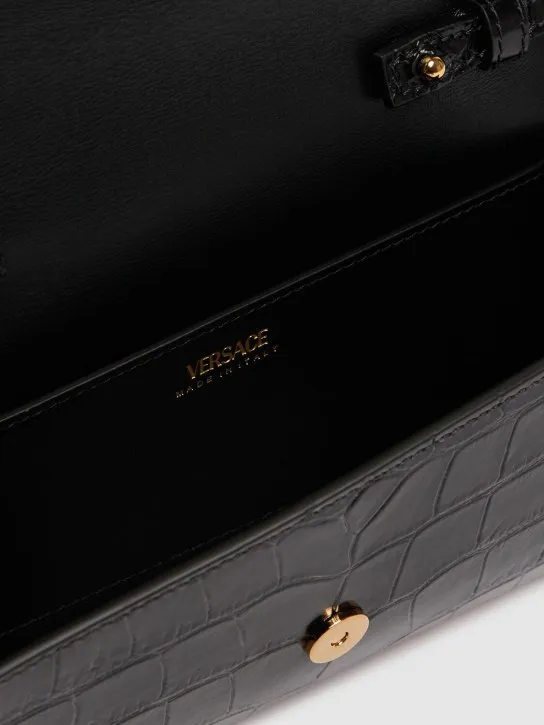 Versace   Mini croc embossed leather clutch 