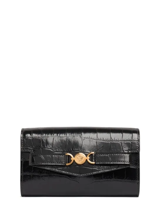 Versace   Mini croc embossed leather clutch 