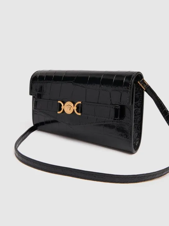 Versace   Mini croc embossed leather clutch 