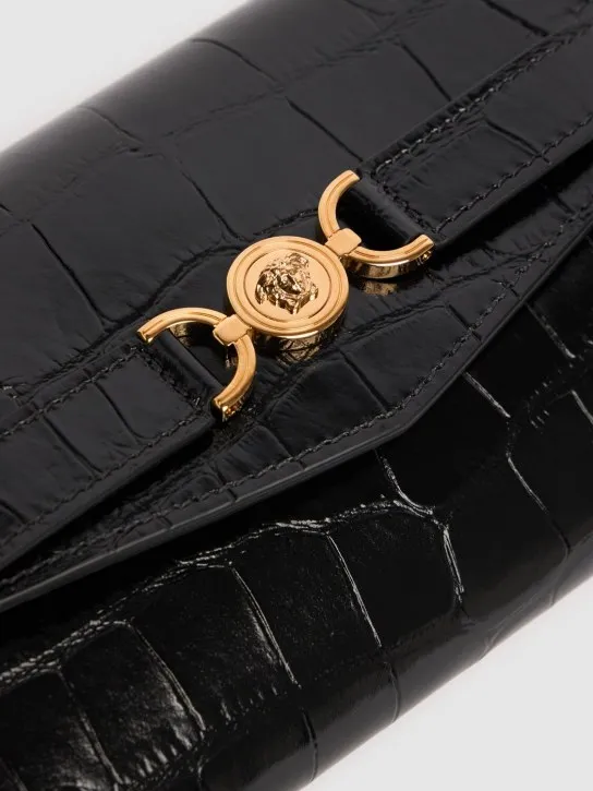 Versace   Mini croc embossed leather clutch 