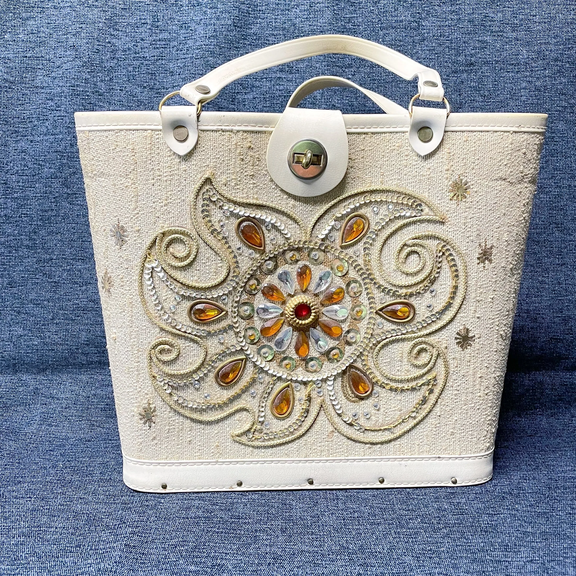 Vintage 60s Bejeweled Enid Collins Style Medallion Handbag