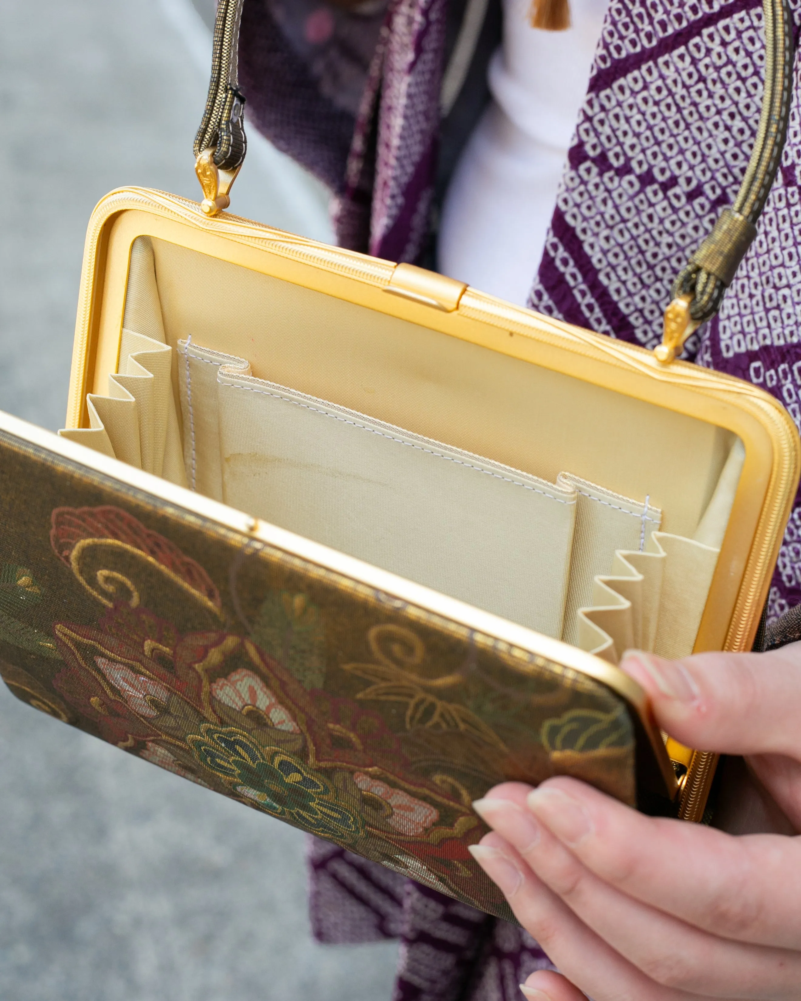 Vintage Bag, Purse, Gold Flowers