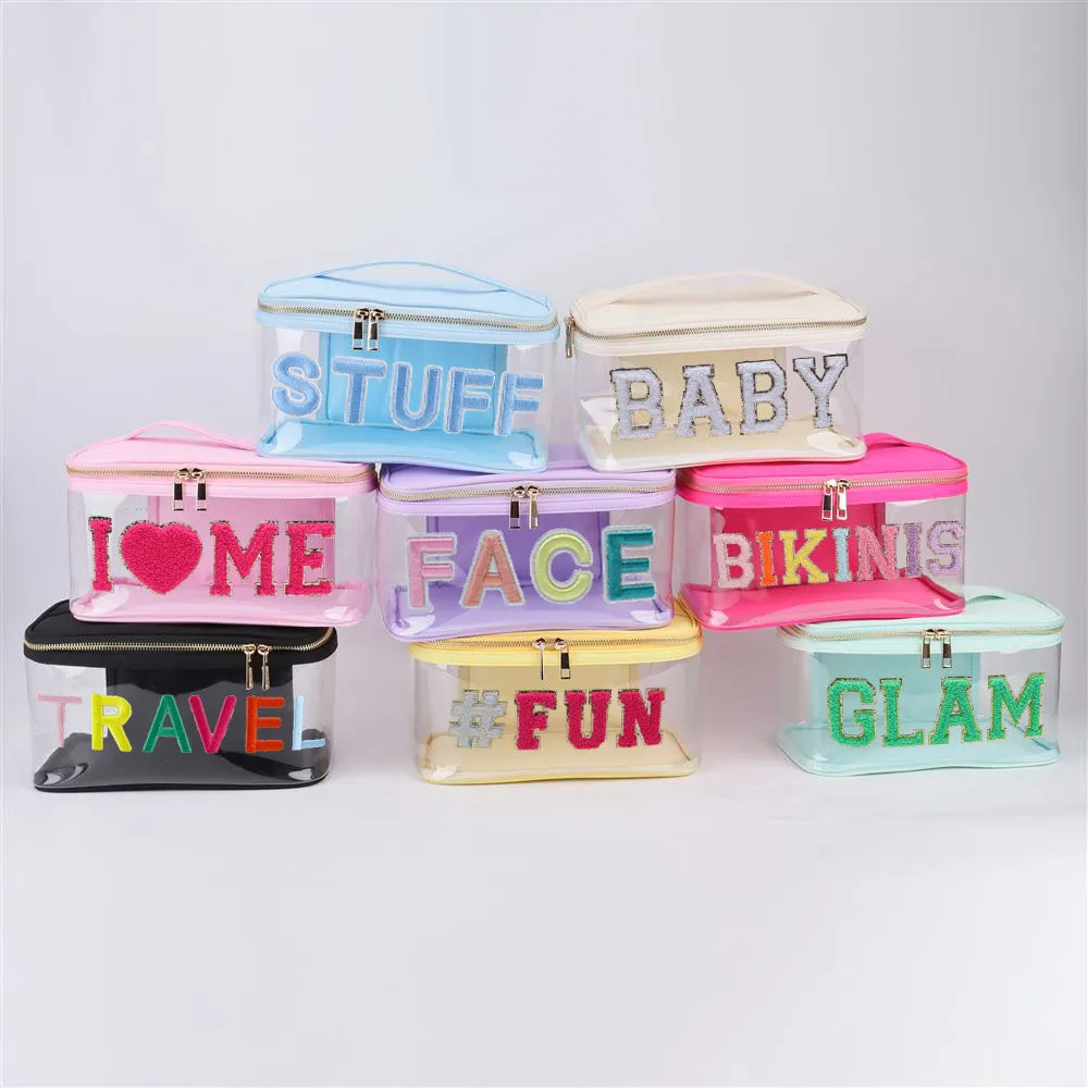 Waterproof Clear PVC Zipper Toiletry Cosmetic Bag With Handle - Assorted Colors