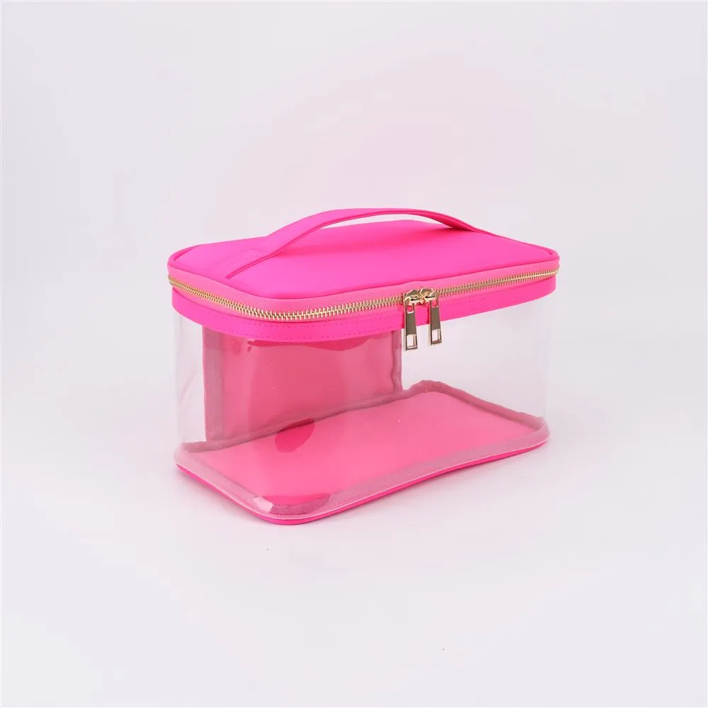 Waterproof Clear PVC Zipper Toiletry Cosmetic Bag With Handle - Assorted Colors