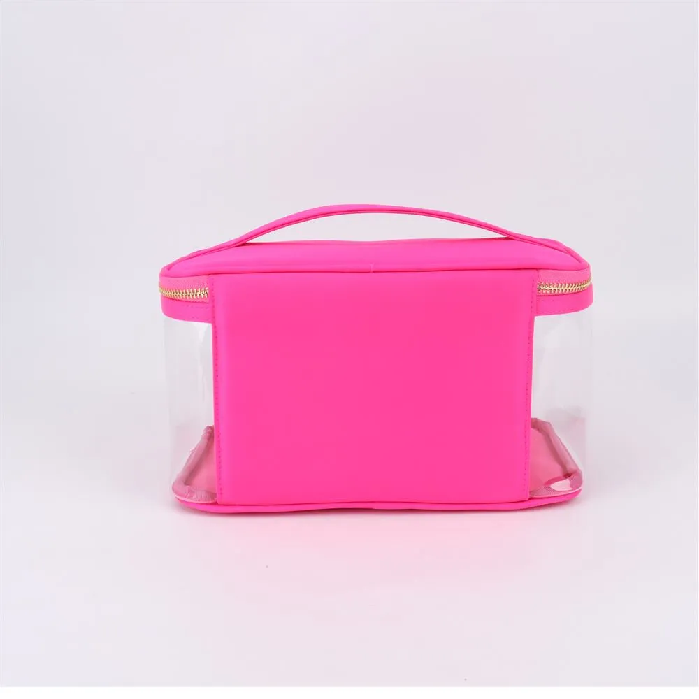 Waterproof Clear PVC Zipper Toiletry Cosmetic Bag With Handle - Assorted Colors