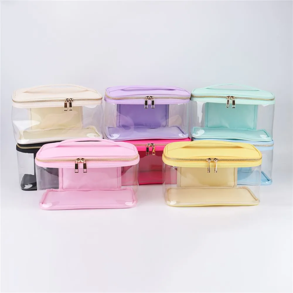 Waterproof Clear PVC Zipper Toiletry Cosmetic Bag With Handle - Assorted Colors