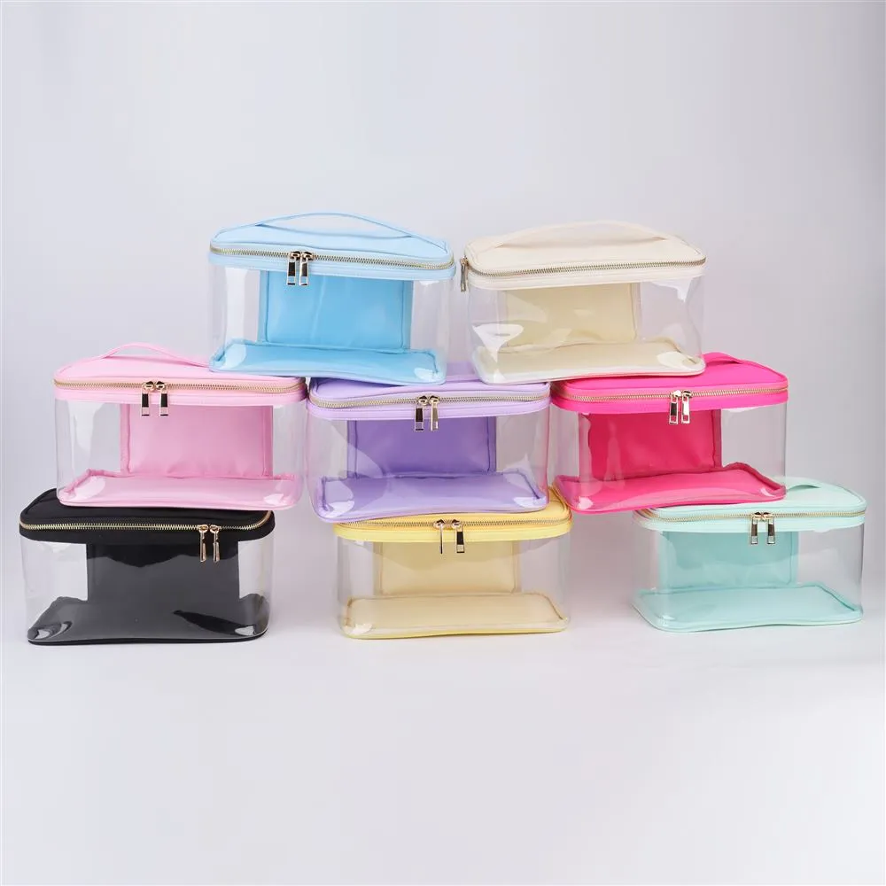 Waterproof Clear PVC Zipper Toiletry Cosmetic Bag With Handle - Assorted Colors