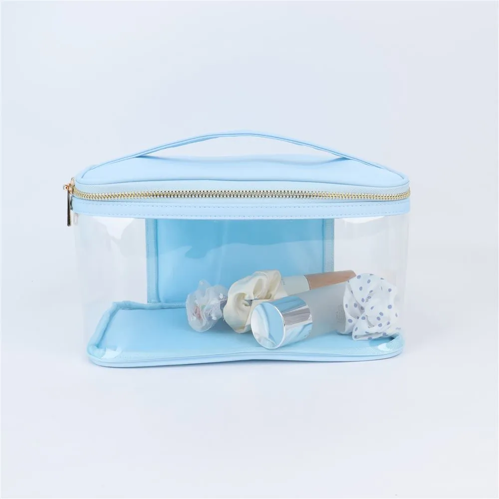 Waterproof Clear PVC Zipper Toiletry Cosmetic Bag With Handle - Assorted Colors