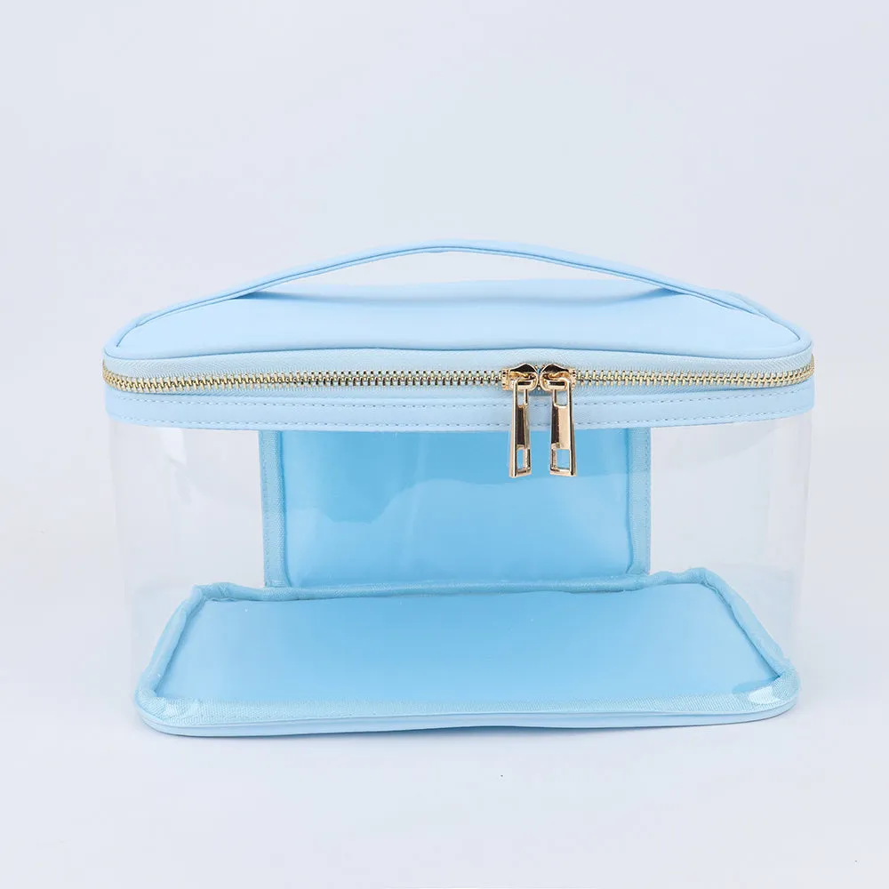 Waterproof Clear PVC Zipper Toiletry Cosmetic Bag With Handle - Assorted Colors