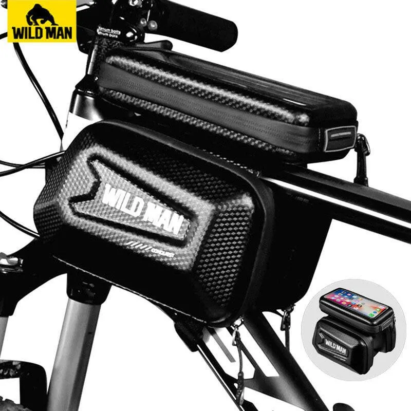 WILD MAN Hard Shell Front Bicycle Bag Bike Top Tube Bag Cycling Pouch 6.5 Inch Phone Case Touch Screen Mtb Bag Accessories