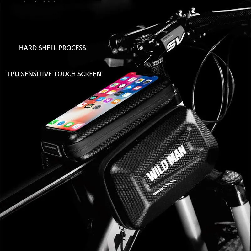 WILD MAN Hard Shell Front Bicycle Bag Bike Top Tube Bag Cycling Pouch 6.5 Inch Phone Case Touch Screen Mtb Bag Accessories