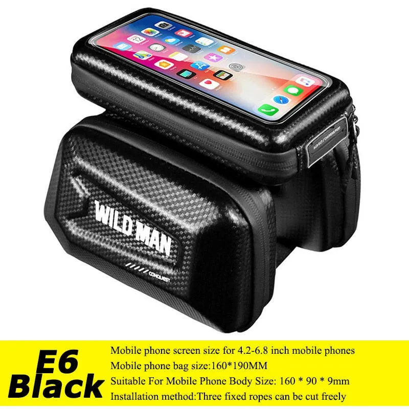 WILD MAN Hard Shell Front Bicycle Bag Bike Top Tube Bag Cycling Pouch 6.5 Inch Phone Case Touch Screen Mtb Bag Accessories