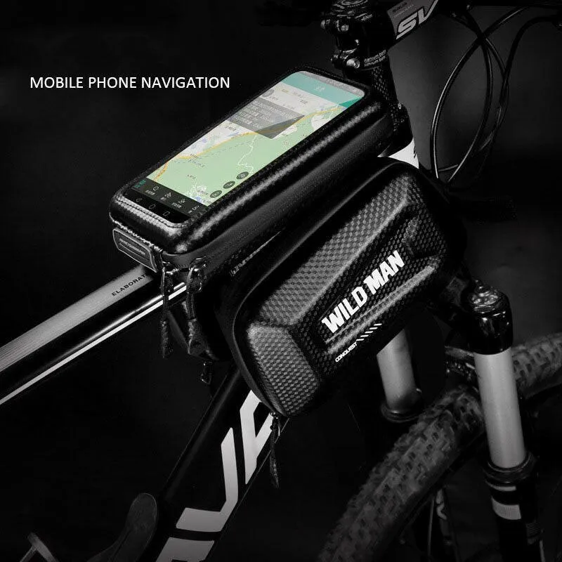 WILD MAN Hard Shell Front Bicycle Bag Bike Top Tube Bag Cycling Pouch 6.5 Inch Phone Case Touch Screen Mtb Bag Accessories