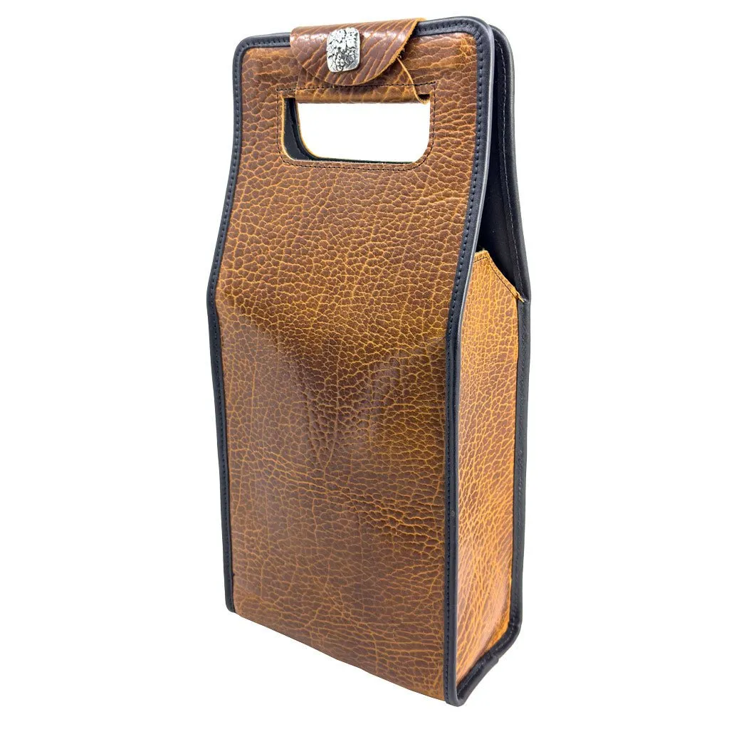 Wine Bottle Bag, Glazed Bison in Tobacco