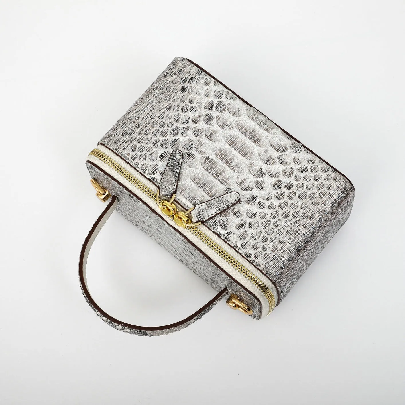 Womens  Python Leather Top Handle Cosmetic Cross Body Bag