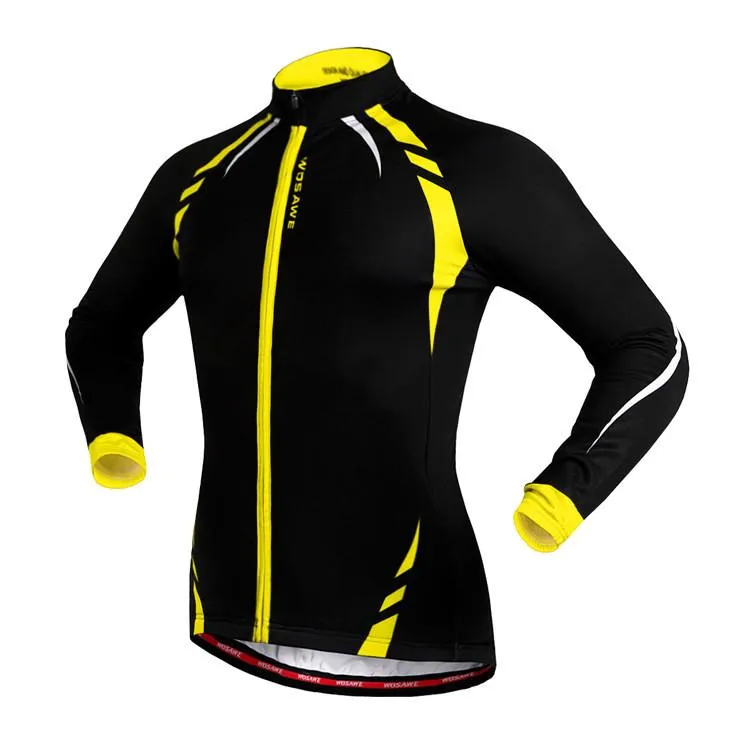 WOSAWE Black Yellow Long Sleeve Cycling Jersey Top