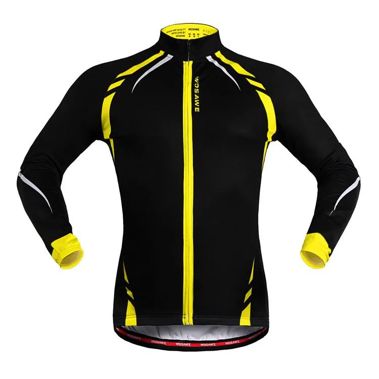 WOSAWE Black Yellow Long Sleeve Cycling Jersey Top