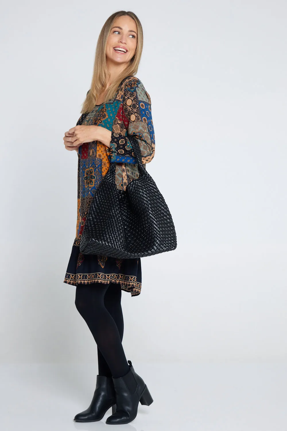 Woven Slouch Bag & Clutch - Black