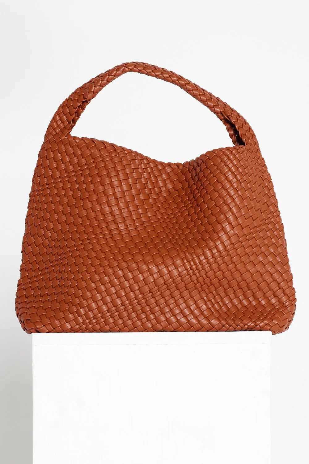 Woven Slouch Bag & Clutch - Brown