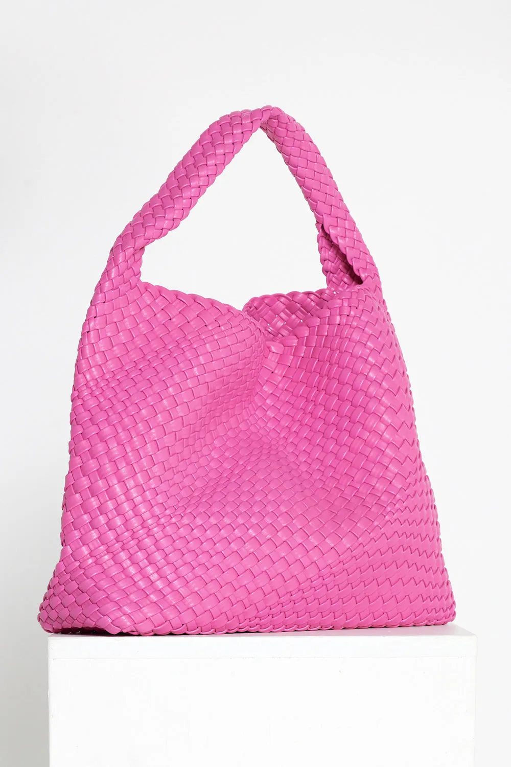 Woven Slouch Bag & Clutch - Magenta