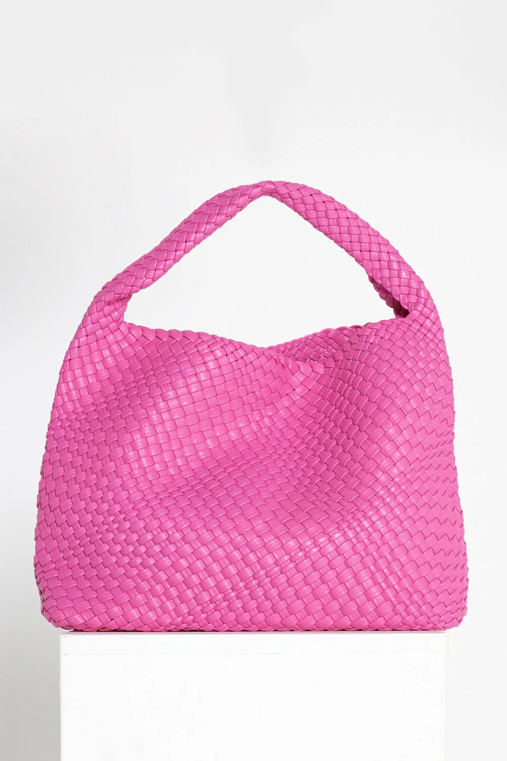 Woven Slouch Bag & Clutch - Magenta