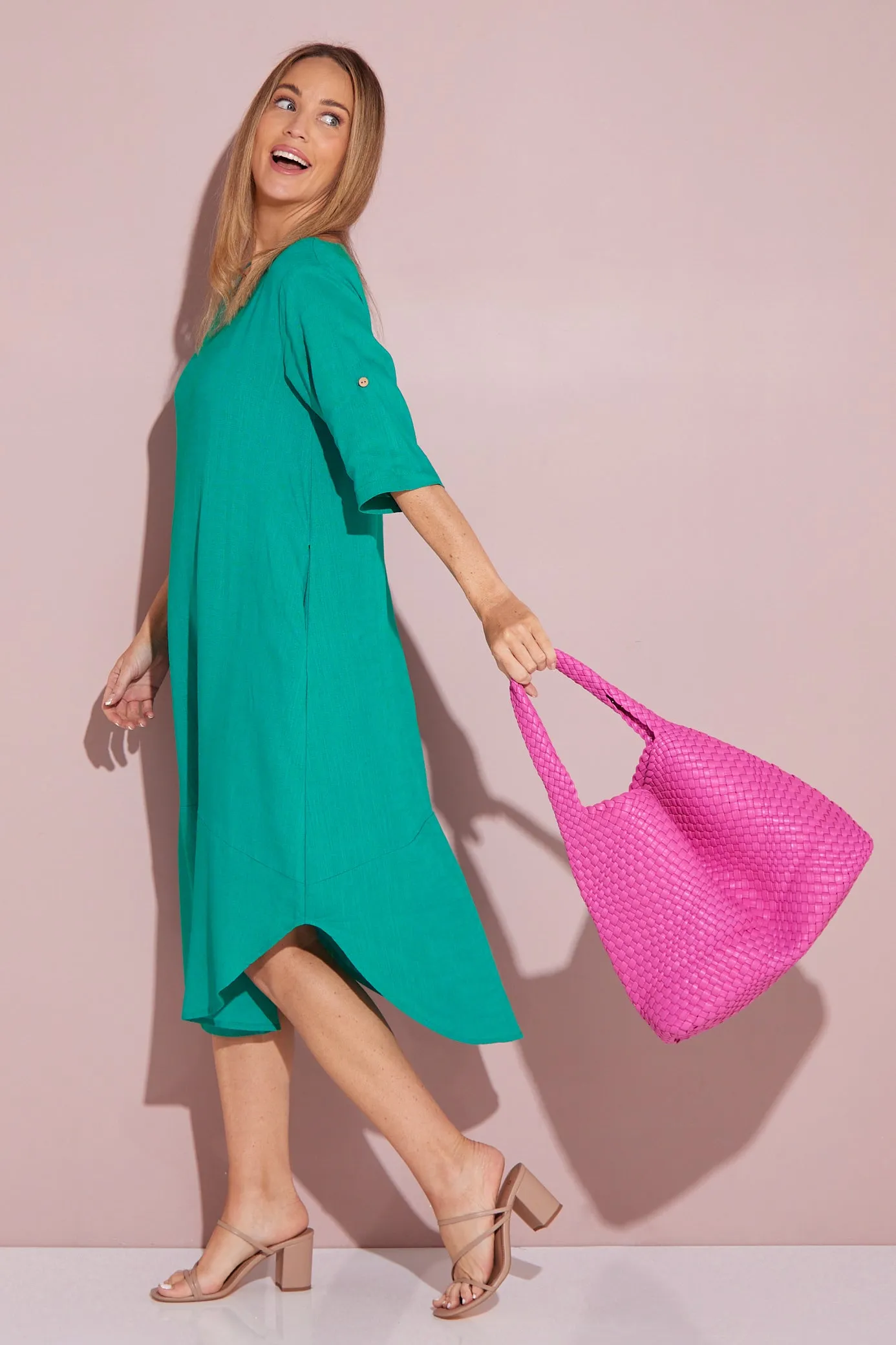 Woven Slouch Bag & Clutch - Magenta