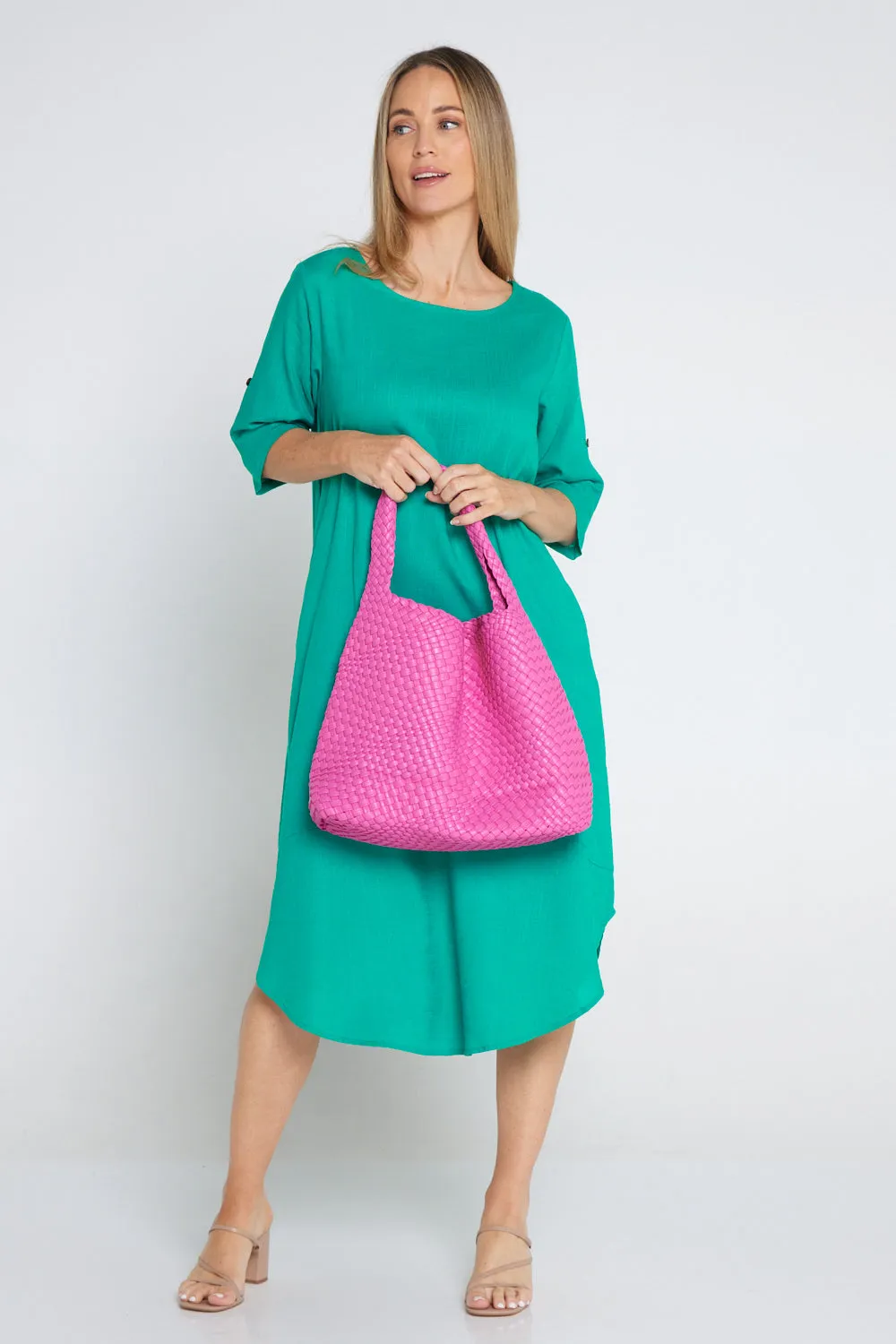 Woven Slouch Bag & Clutch - Magenta