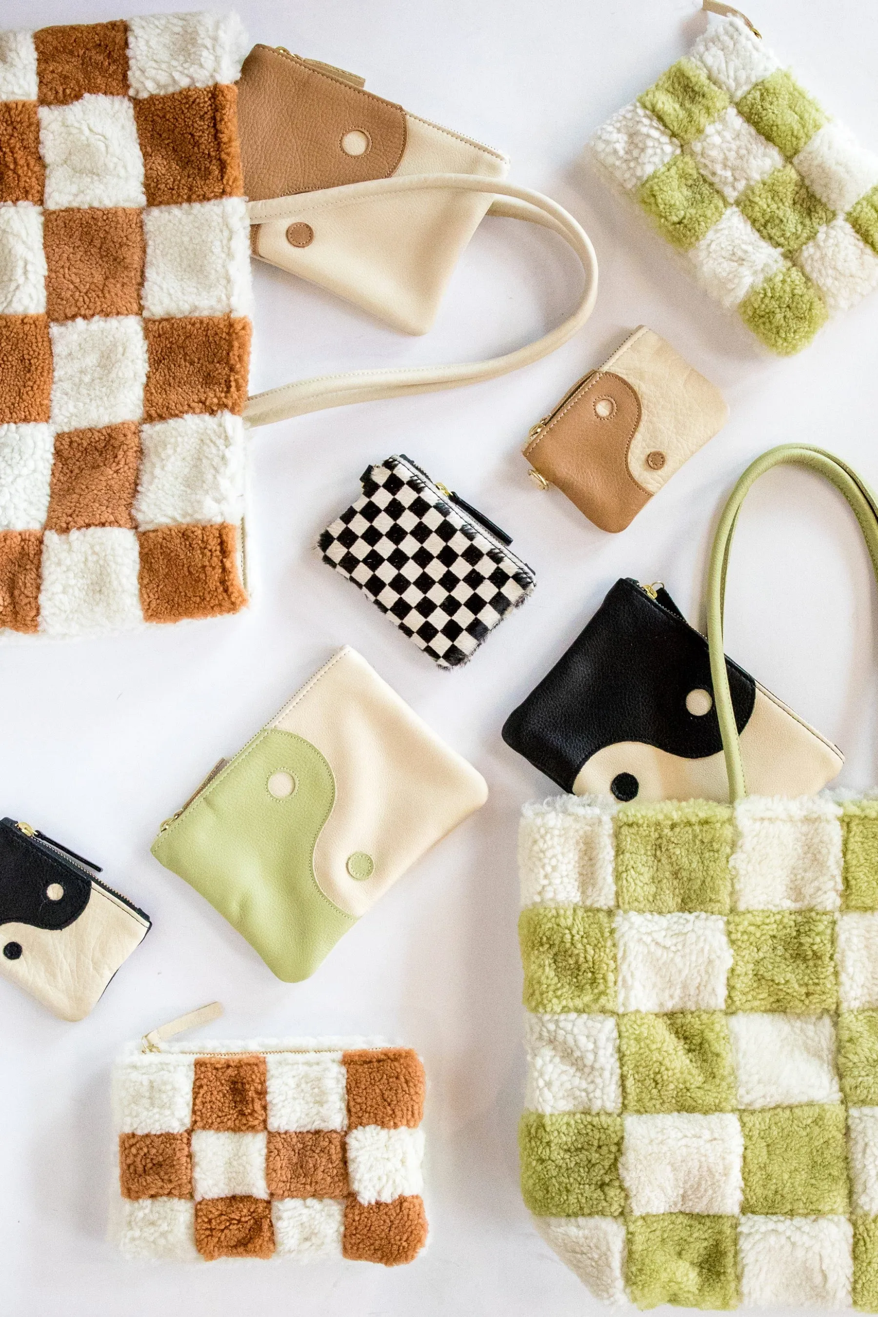 X Prism Avocado   White Checkered Patchwork Pouch