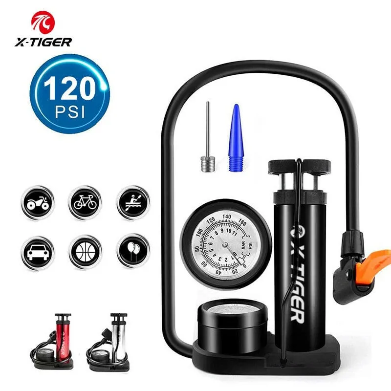 X-TIGER Portable Bike Pump High Pressure Pedal Bicycle Foot Pump Ultra-Light Aluminum Alloy MTB Bike Tire Inflator Accessories