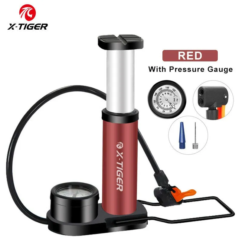 X-TIGER Portable Bike Pump High Pressure Pedal Bicycle Foot Pump Ultra-Light Aluminum Alloy MTB Bike Tire Inflator Accessories